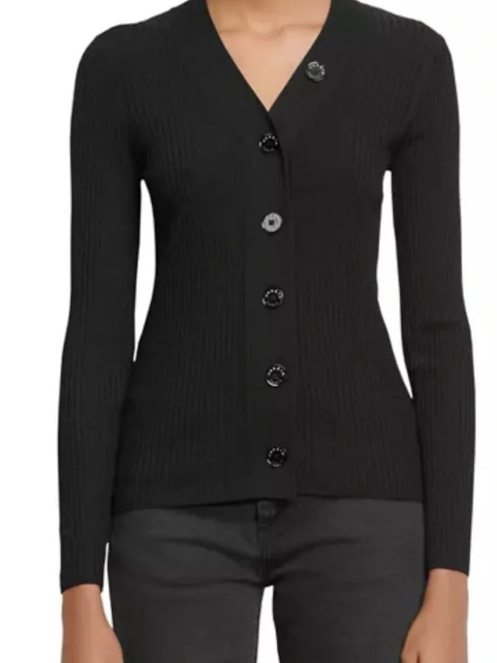 Sandro Black Gabrielle Ribbed Knit Cardigan Size 1